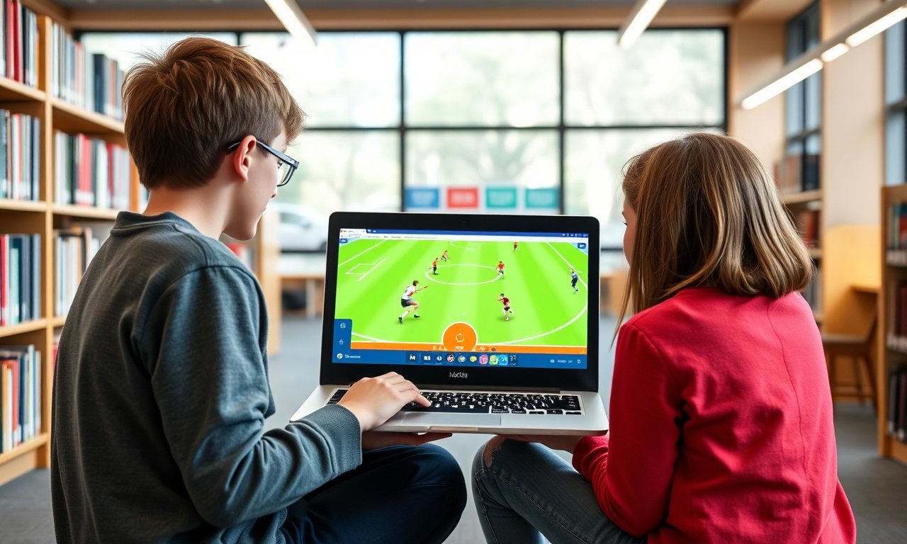 Two students playing a browser sports game together on a school Chromebook