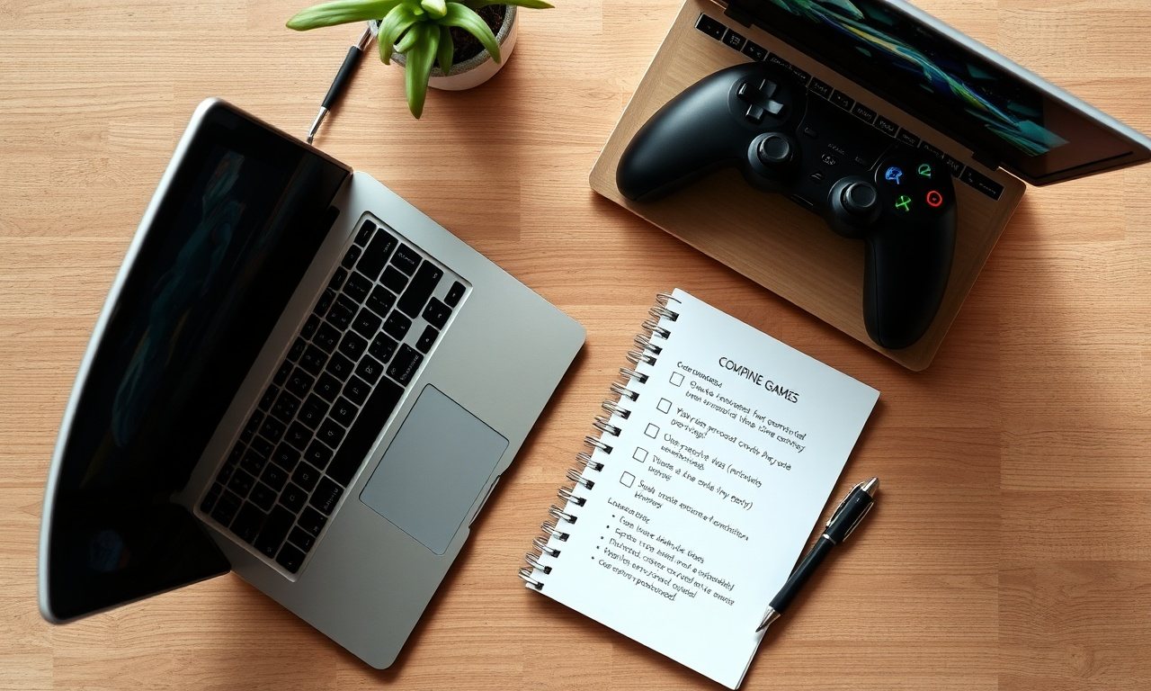 Laptop and controller on a desk while comparing online football games