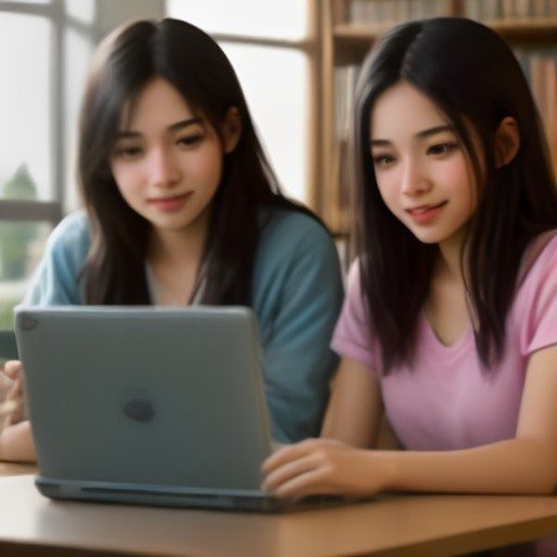 Two students sharing a laptop to play a two-player browser game
